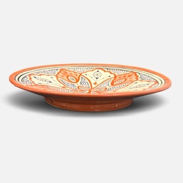 orange keramik tallerken håndlavet i marokko, måler 26 cm