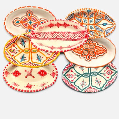 Takket keramik fad - 20 cm. - RØD/ORANGE