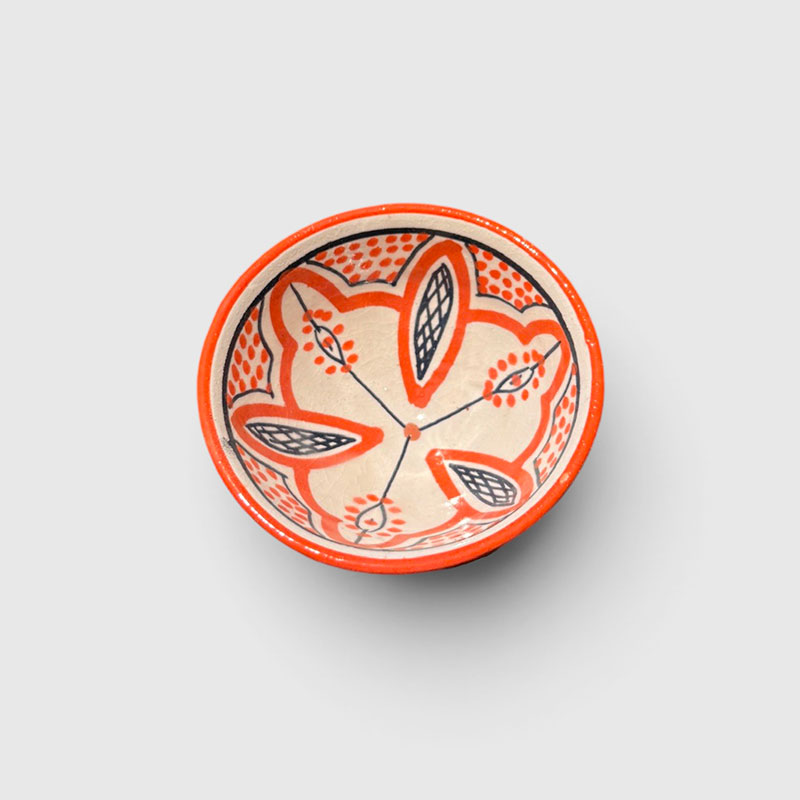 bols de 10 cm de diamètre, couleurs orange et rouge