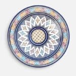 Blue dish with colored pattern, measuring 42 cm, handmade in Morocco.