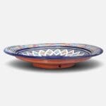Blue dish with colored pattern, measuring 42 cm, handmade in Morocco.