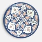 Blue dish with colored pattern and orange details, measuring 42 cm, handmade in Morocco.