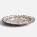 Brown dish with detailed pattern, measures 42 cm, handmade in Morocco.