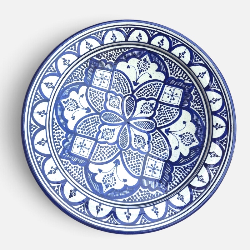 Blue dish 42 cm, handmade in Morocco.