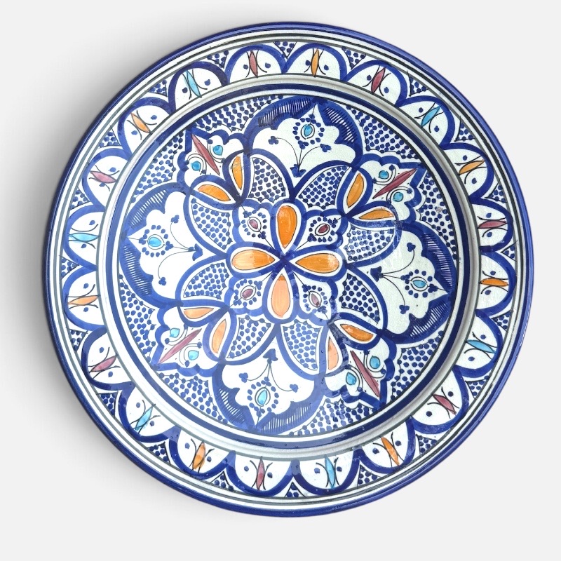 Blue dish 42 cm, handmade in Morocco.