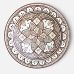 Brown dish with detailed pattern, measures 42 cm, handmade in Morocco.