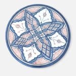 Blue dish with colored pattern and details in orange, measuring 42 cm, handmade in Morocco.