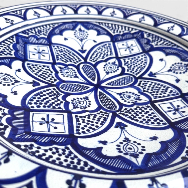 Blue dish 42 cm, handmade in Morocco.