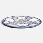 Blue dish with colored pattern and details in orange, measuring 42 cm, handmade in Morocco.