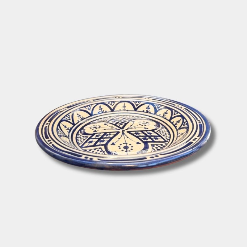 Beautiful couscous dish in ceramic measuring 28 centimeters. Blue. Handmade in Morocco.