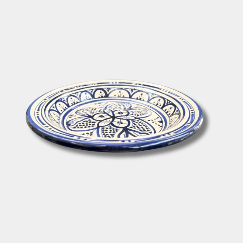Beautiful couscous dish in ceramic measuring 28 centimeters. Blue. Handmade in Morocco.