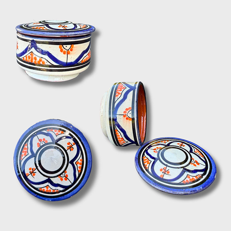 krukke-blå Pot en céramique bleue, fabriqué à la main au Maroc.