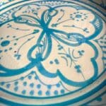 Beautiful couscous dish in ceramic measuring 28 centimeters. Light blue, and handmade in Morocco.