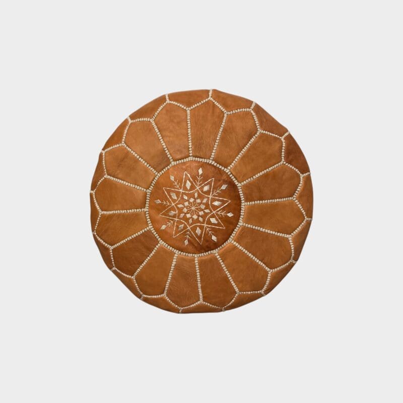 Pouf marron clair à motif marocain - Modèle haut
