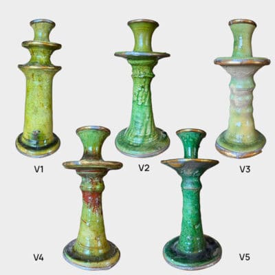 Tamegroute candlesticks in green with brass details