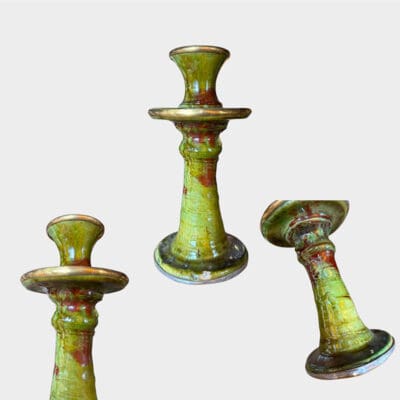 Tamegroute candlesticks in green with brass details
